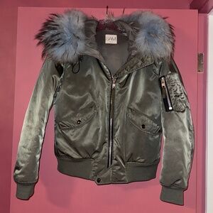 Sam. Bomber jacket with blue real fur hood